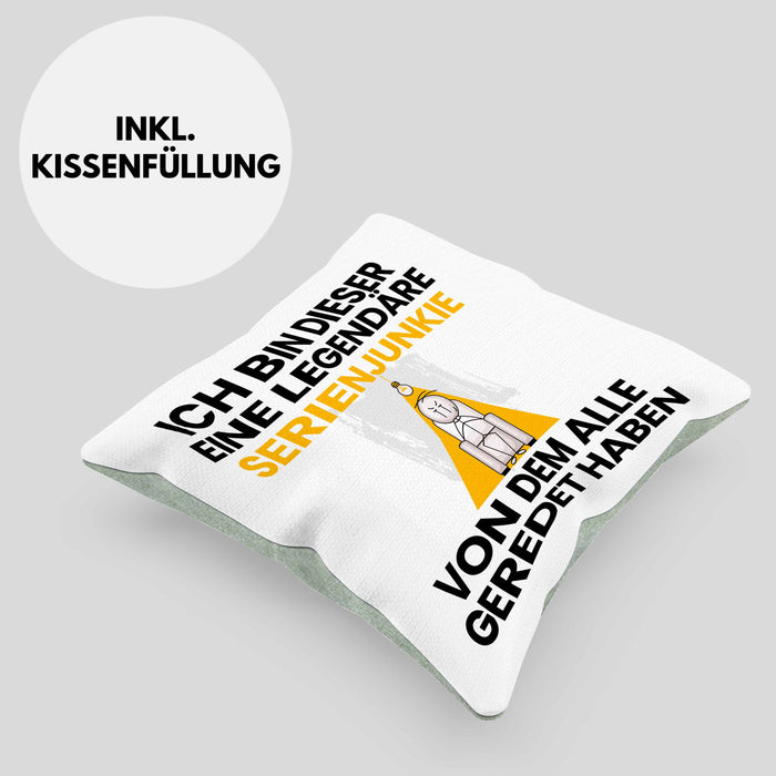 Serienjunkie Geschenk Kissen mit Füllung 40x40 Lustige Geschenkidee Geburtstag für Serienjunkie Ich Bin Dieser Legendäre Serienjunkie Von Dem Alle Geredet Haben (Grau) Grün Trendation