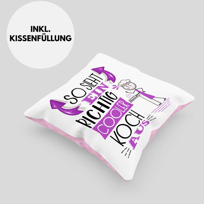 Koch Kissen mit Füllung 40x40 Geschenk So Sieht Ein RIchtig Cooler Koch Aus Geschenkidee Lustiger Spruch Geburtstag (Grau) Rosa Trendation
