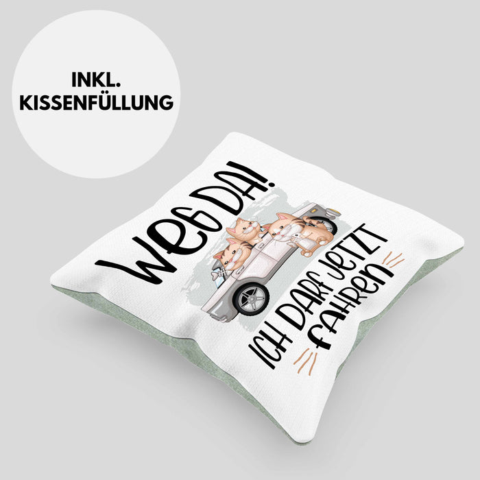 Führerschein Bestanden Geschenk Kissen mit Füllung 40x40 Bestandener Führerschein Weg Da Fahrschule (Grau) Grün Trendation