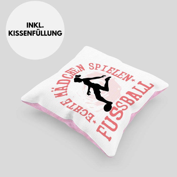 Mädchen Fußball Kissen mit Füllung 40x40 Geschenk Echte Mädchen Spielen Fußball Frauen-Fussball (Grau) Rosa Trendation