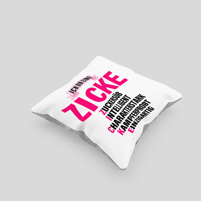 Zicke Kissen mit Füllung 40x40 Geschenk für Frauen Frau Lustig Pink (Grau) Grau Trendation