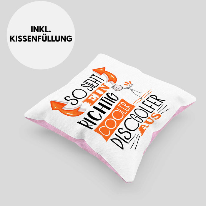 So Sieht Ein Richtig Cooler Discgolfer Aus Geschenk Kissen mit Füllung 40x40 Lustiger Spruch Geschenkidee (Grau) Rosa Trendation