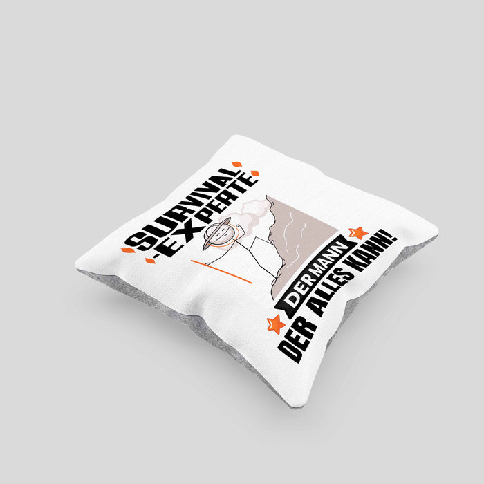 Survival-Experte Kissen mit Füllung 40x40 Geschenk für Survival-Experte Der Mann Der Alles Kann Geschenkidee zum Geburtstag (Grau) Grau Trendation