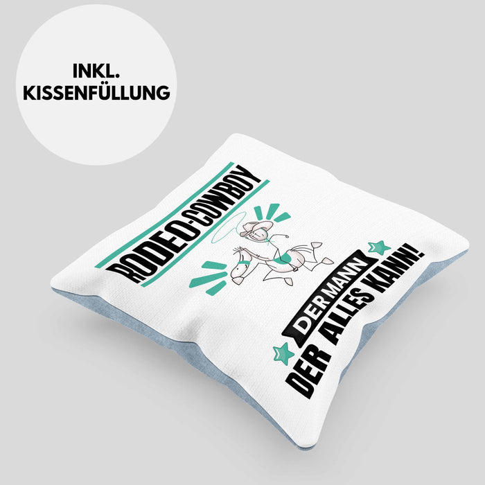 Rodeo-Cowboy Kissen mit Füllung 40x40 Geschenk für Rodeo-Cowboy Der Mann Der Alles Kann Geschenkidee zum Geburtstag (Grau) Blau Trendation