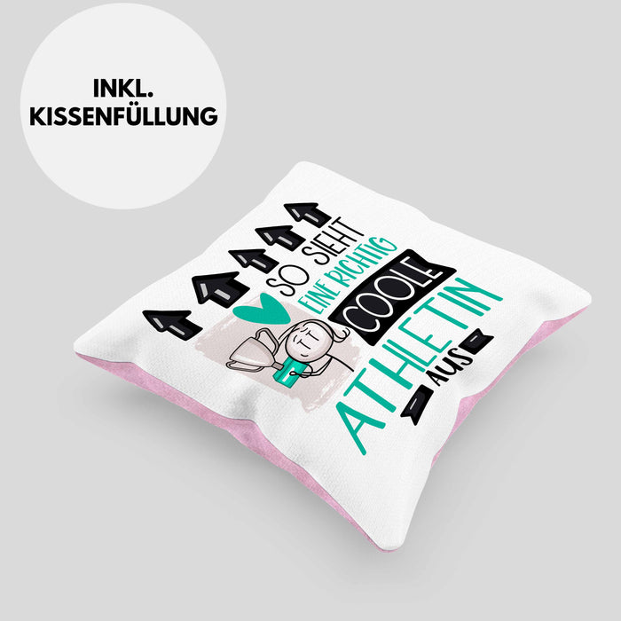 Athletin Geschenk Kissen mit Füllung 40x40 Lustig Geschenkidee für Athletin Geburtstag So Sieht Eine Richtig Coole Athletin Aus Frauen Spruch (Grau) Rosa Trendation