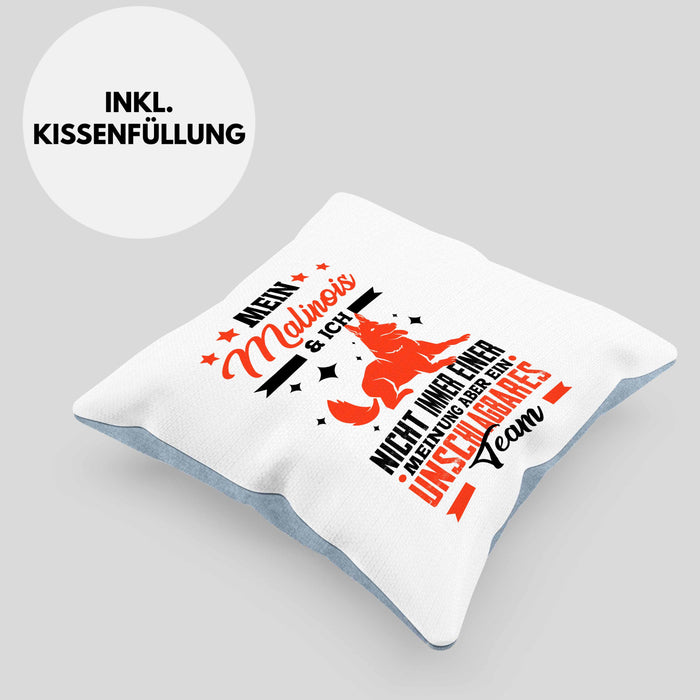Malinois Kissen mit Füllung 40x40 Geschenk Hundebesitzer Unschlagbares Team (Grau) Blau Trendation