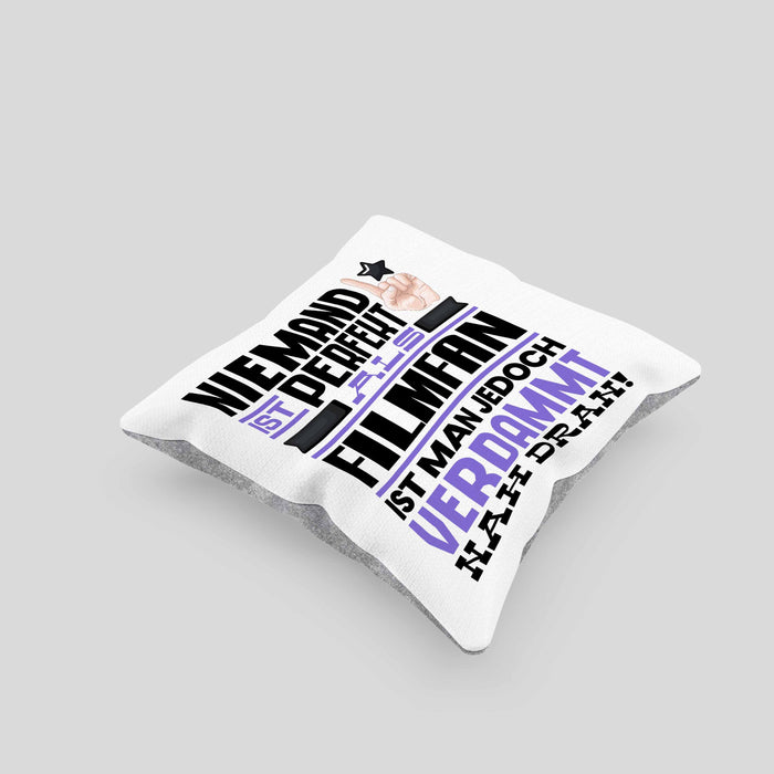 Filmfan Geschenk Kissen mit Füllung 40x40 Lustige Geschenkidee für Filmfan Geburtstag Niemand Ist Perfekt Aber Als Filmfan Ist Man Nah Dran (Grau) Grau Trendation