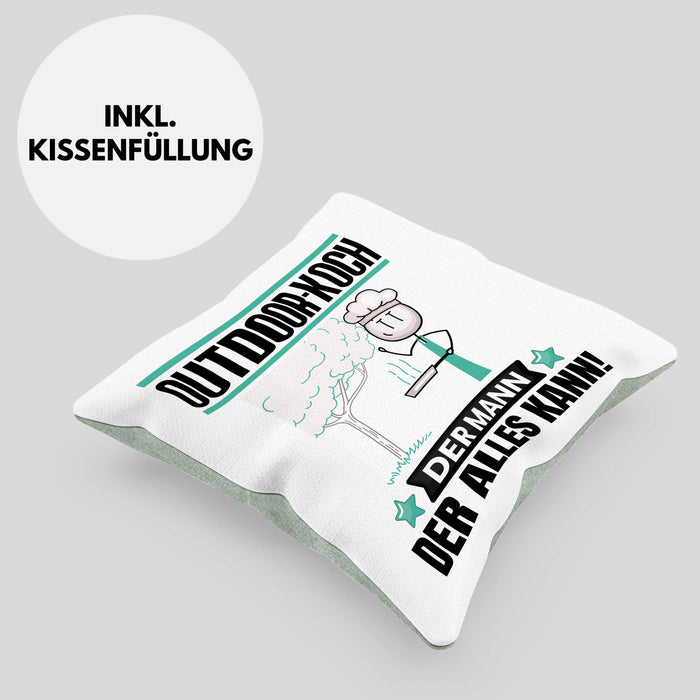 Outdoor-Koch Kissen mit Füllung 40x40 Geschenk für Outdoor-Koch Der Mann Der Alles Kann Geschenkidee zum Geburtstag (Grau) Grün Trendation