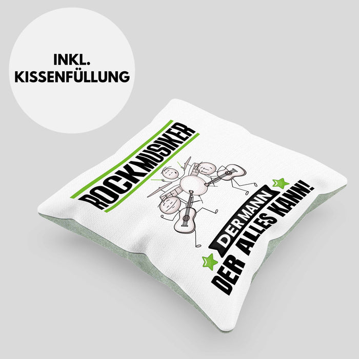 Rockmusiker Kissen mit Füllung 40x40 Geschenk für Rockmusiker Der Mann Der Alles Kann Geschenkidee zum Geburtstag (Grau) Grün Trendation