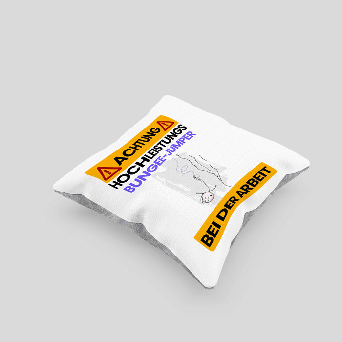Bungee-Jumper Kissen mit Füllung 40x40 Geschenk Lustiger Spruch Geschenkidee für Bungee-Jumper Achtung Hochleistungs Bungee-Jumper Bei Der Arbeit (Grau) Grau Trendation