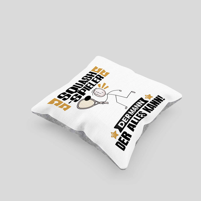 Squash-Spieler Kissen mit Füllung 40x40 Geschenk für Squash-Spieler Der Mann Der Alles Kann Geschenkidee zum Geburtstag (Grau) Grau Trendation