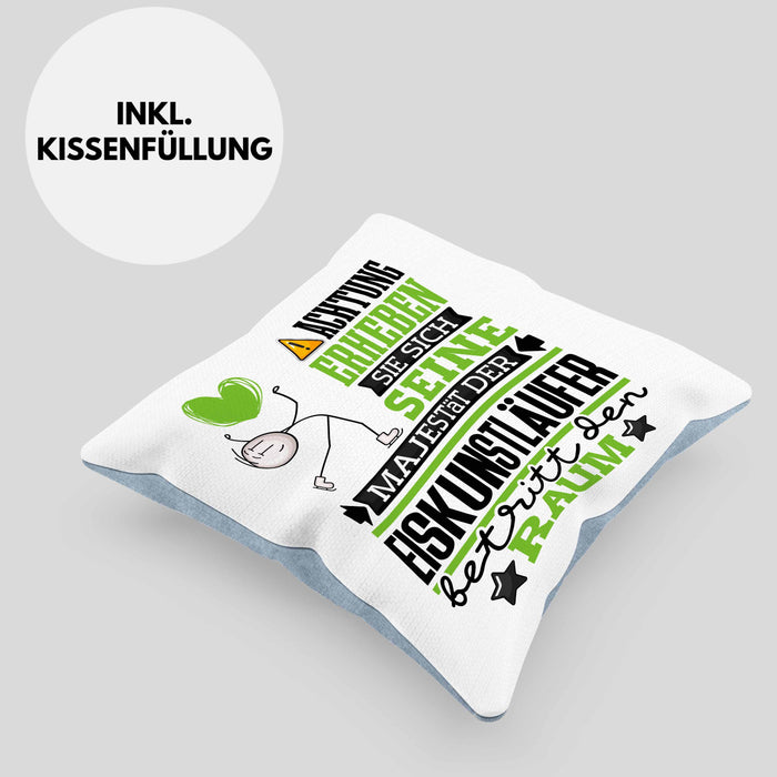 Eiskunstläufer Geschenk Kissen mit Füllung 40x40 Lustiger Spruch Erheben Sie Sich Der Eiskunstläufer Betritt den Raum (Grau) Blau Trendation