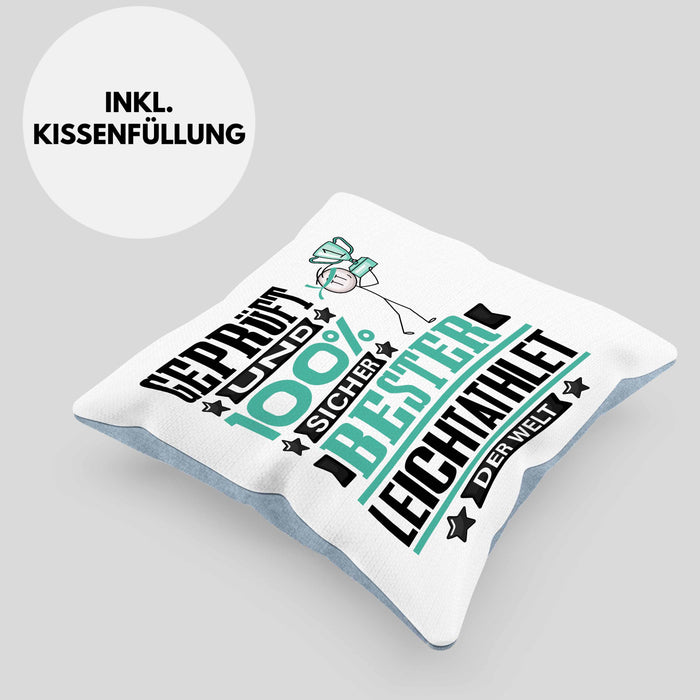 Leichtathlet Geschenk Lustiger Spruch für Leichtathlet Geschenkidee Bester Leichtathlet Der WeltKissen mit Füllung 40x40 (Grau) Blau Trendation