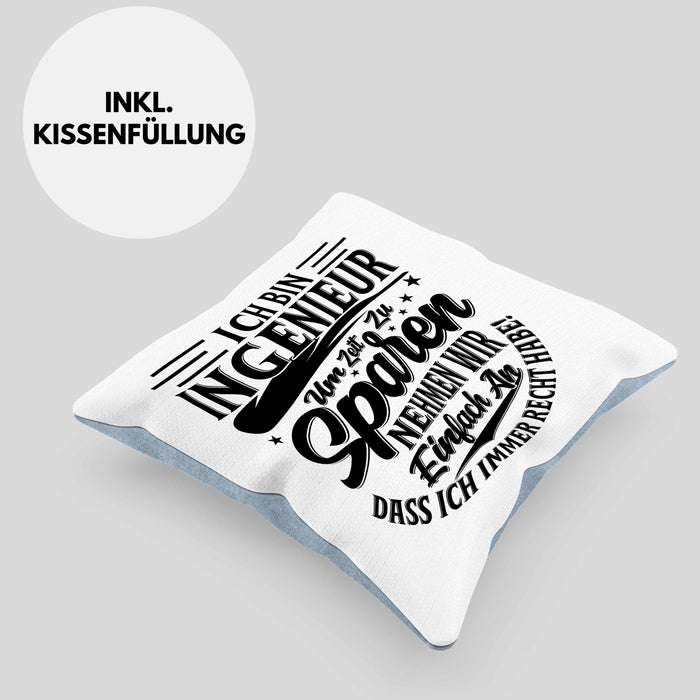 Ingenieur Kissen mit Füllung 40x40 Geschenk Geschenkidee Sprüche Ingenieurswesen Geschenkidee Spruch (Grau) Blau Trendation