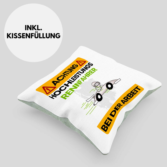 Rennfahrer Kissen mit Füllung 40x40 Geschenk Lustiger Spruch Geschenkidee für Rennfahrer Achtung Hochleistungs Rennfahrer Bei Der Arbeit (Grau) Grün Trendation