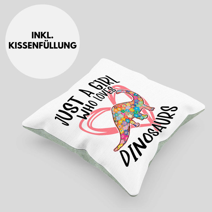 Just A Girl Who Loves Dinosaurs Kissen mit Füllung 40x40 Geschenk Mädchen Dinos Geschenkidee (Grau) Grün Trendation