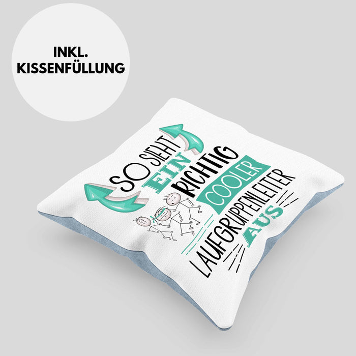 So Sieht Ein Richtig Cooler Laufgruppenleiter Aus Geschenk Kissen mit Füllung 40x40 Lustiger Spruch Geschenkidee (Grau) Blau Trendation