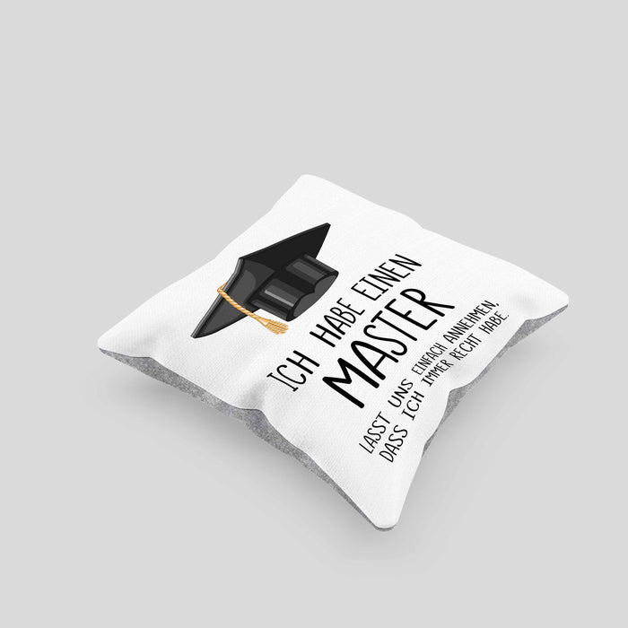 Master Bestanden Geschenk Abschluss Kissen mit Füllung 40x40 Spruch Master Graduation Bestandene Prüfung Geschenkidee (Grau) Grau Trendation
