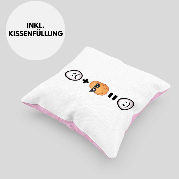 Kartoffel Kissen mit Füllung 40x40 Geschenk für Kartoffel-Fans Lustige Geschenkidee :( + Kartoffel = :) Geburtstag (Grau) Rosa Trendation
