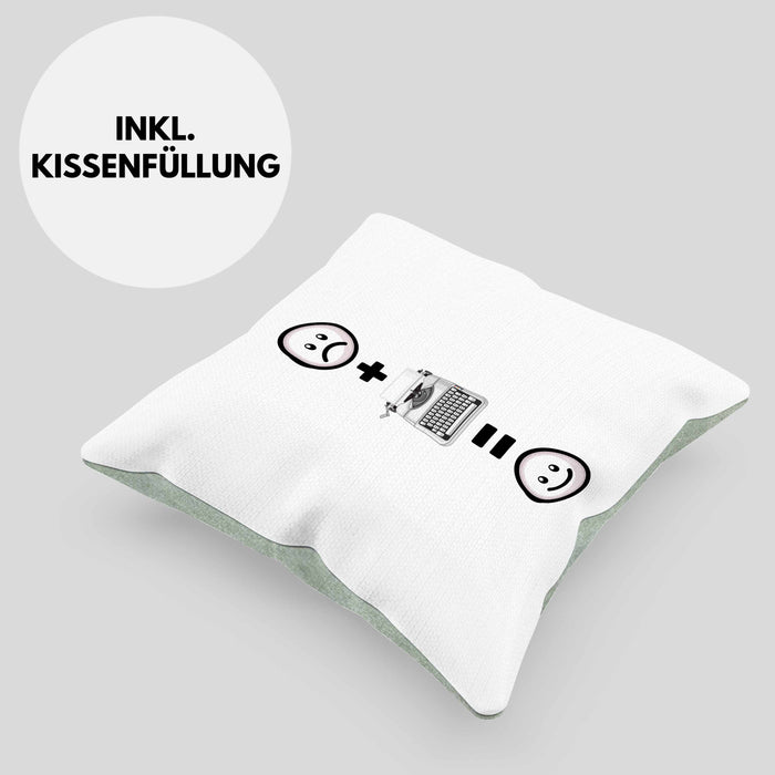 Schreibmaschine Kissen mit Füllung 40x40 Geschenkidee für Schreibmaschinen retro Nostalgiker Geburtstag Lustiges Geschenk :( + Schreibmaschine = :) (Grau) Grün Trendation