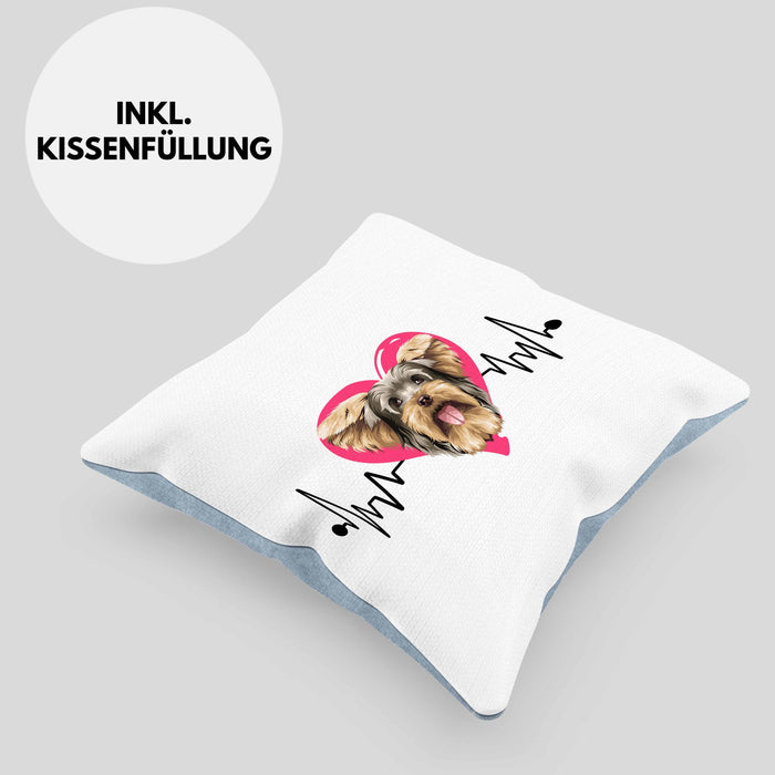Yorkie Besitzer Kissen mit Füllung 40x40 Geschenk Lustiger Spruch Geschenkidee Herzschlag Yorkie (Grau) Blau Trendation