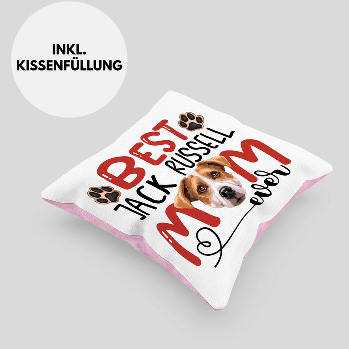 Jack Russell Mom Besitzerin Kissen mit Füllung 40x40 Geschenk Lustiger Spruch Geschenkidee Besitzerin Jack Russell Mama (Grau) Rosa Trendation
