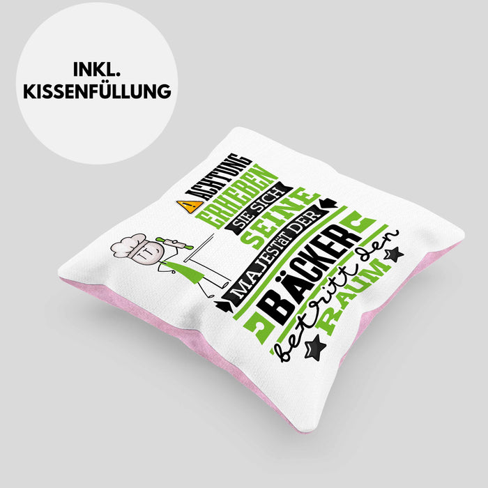Bäcker Geschenk Kissen mit Füllung 40x40 Lustiger Spruch Erheben Sie Sich Der Bäcker Betritt den Raum (Grau) Rosa Trendation