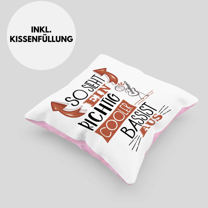 So Sieht Ein Richtig Cooler Bassist Aus Kissen mit Füllung 40x40 Geschenk für Bassist Geburtstag Geschenkdiee (Grau) Rosa Trendation