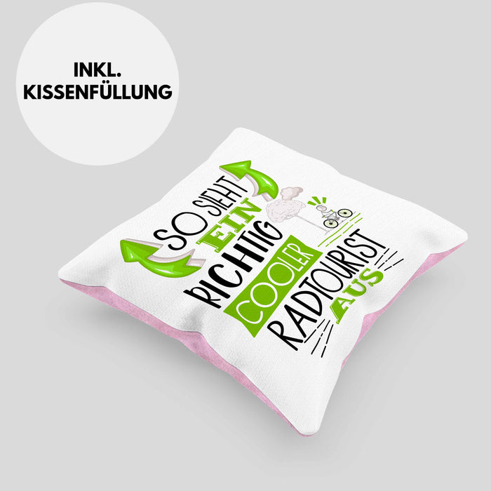 So Sieht Ein Richtig Cooler Radtourist Aus Geschenk Kissen mit Füllung 40x40 Lustiger Spruch Geschenkidee (Grau) Rosa Trendation