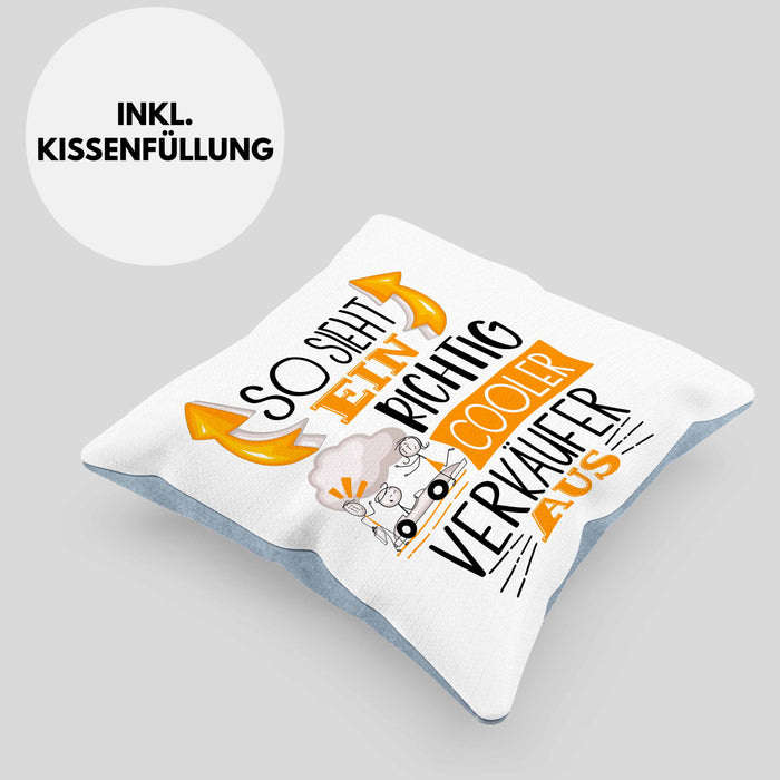 Autoverkäufer Kissen mit Füllung 40x40 Geschenk So Sieht Ein Richtig Cooler Autoverkäufer Aus Geschenkidee Spruch Lustig (Grau) Blau Trendation