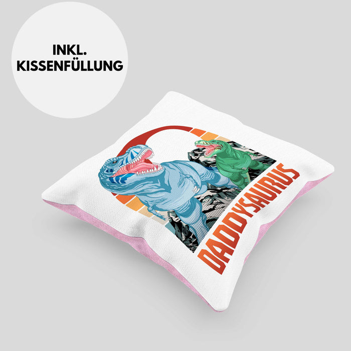 Daddysaurus Kissen mit Füllung 40x40 Geschenk für Vater zum Geburtstag Weihnachten Vatertag Bester Papa Geschenkidee (Grau) Rosa Trendation