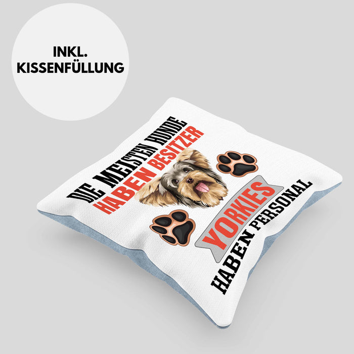 Yorkie Besitzer Kissen mit Füllung 40x40 Geschenk Lustiger Spruch Geschenkidee Besitzerin Yorkie Haben Personal (Grau) Blau Trendation