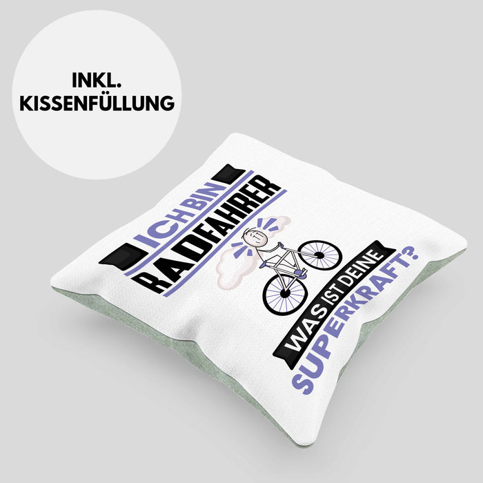 Radfahrer Kissen mit Füllung 40x40 Geschenk für Radfahrer Geburtstag Lustiger Spruch Was Ist Deine Superkraft (Grau) Grün Trendation