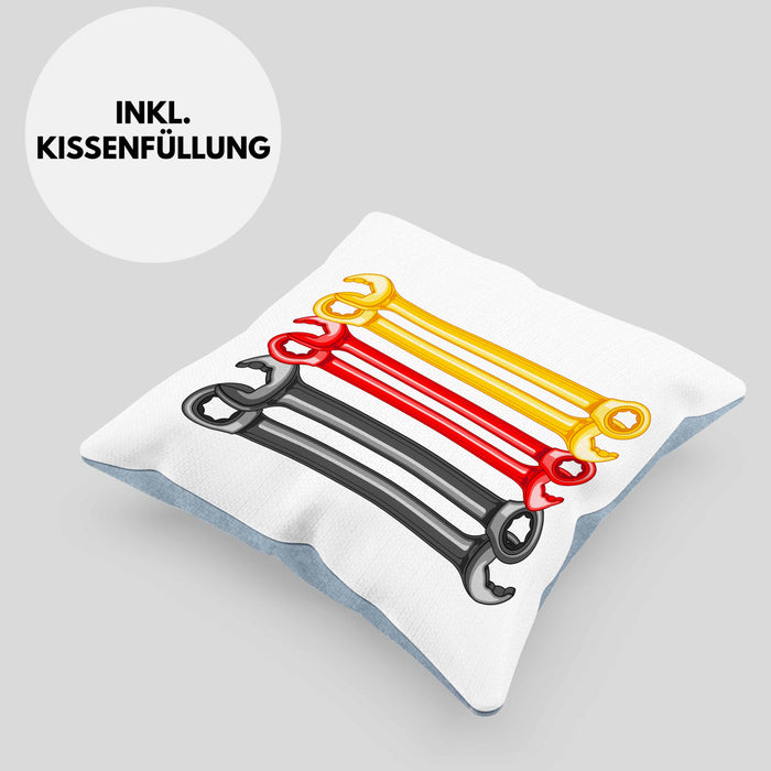 KFZ Mechaniker Geschenk Lustig Kissen mit Füllung 40x40 Automechaniker Mechatroniker Werkstatt Kissen mit Füllung 40x40 Deutschland Flagge (Grau) Blau Trendation