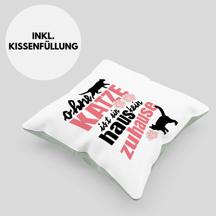 Katze Kissen mit Füllung 40x40 Katzenbesitzer Geschenk Katzen Geschenkidee Lustige Kissen mit Füllung 40x40 mit Spruch Kater Katzenmama (Grau) Grün Trendation