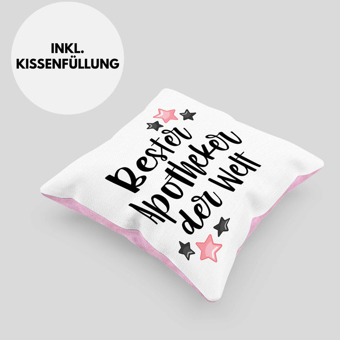 Apotheker Geschenk Kissen mit Füllung 40x40 Bester Apotheker Pharmazeut Arzneikundiger (Grau) Rosa Trendation