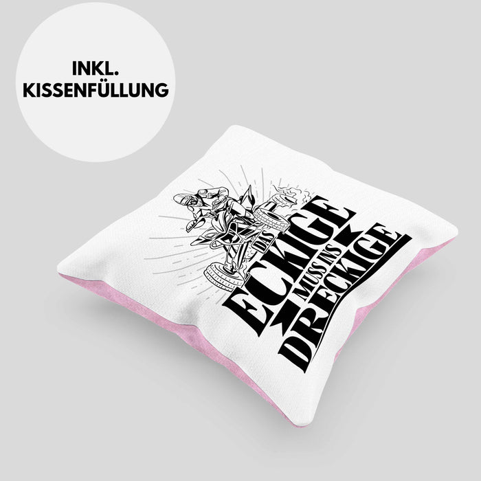 Quad Fahrer Kissen mit Füllung 40x40 Geschenk Das Eckige Muss Ins Dreckige (Grau) Rosa Trendation