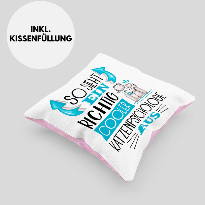 Katzenpsychologe Kissen mit Füllung 40x40 So Sieht Ein Richtig Cooler Katzenpsychologe Aus Geschenk Lustiger Spruch Geschenkidee (Grau) Rosa Trendation