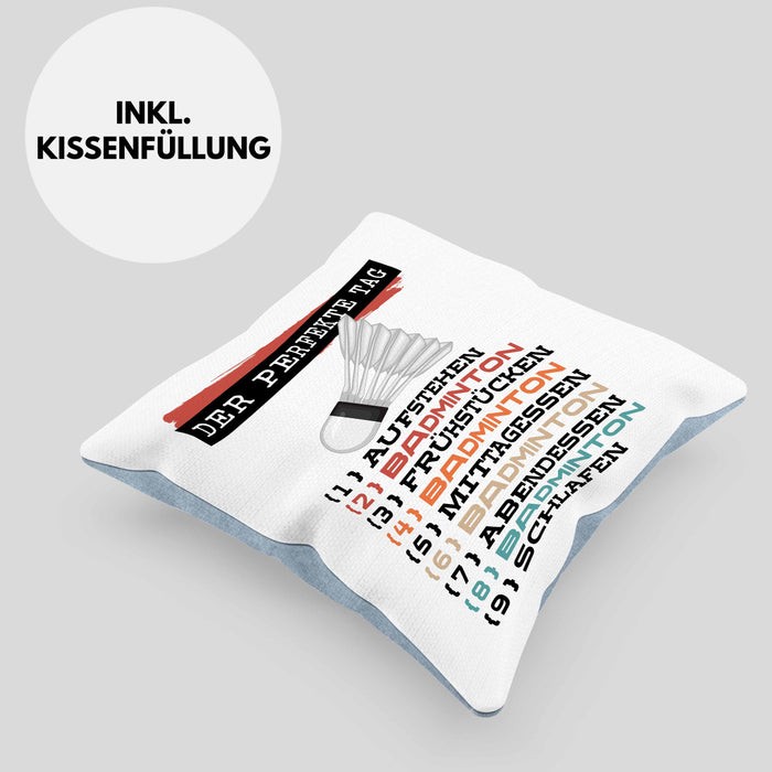 Der tolle Tag Badminton Spieler Kissen mit Füllung 40x40 Geschenk Spruch (Grau) Blau Trendation