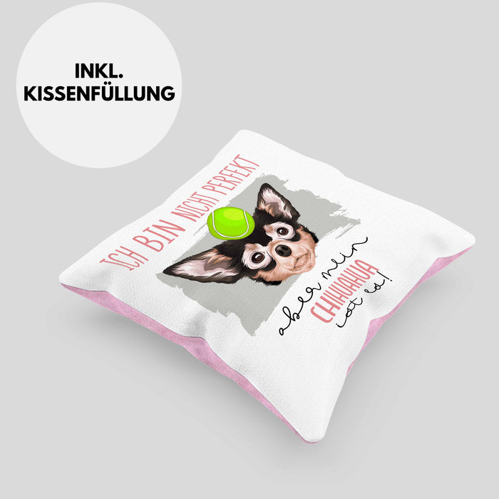 Chihuahua Besitzer Kissen mit Füllung 40x40 Geschenk Lustiger Spruch Geschenkidee Besitzerin Ich Bin Nicht toll Aber Mein Chihuahua Ist Es (Grau) Rosa Trendation