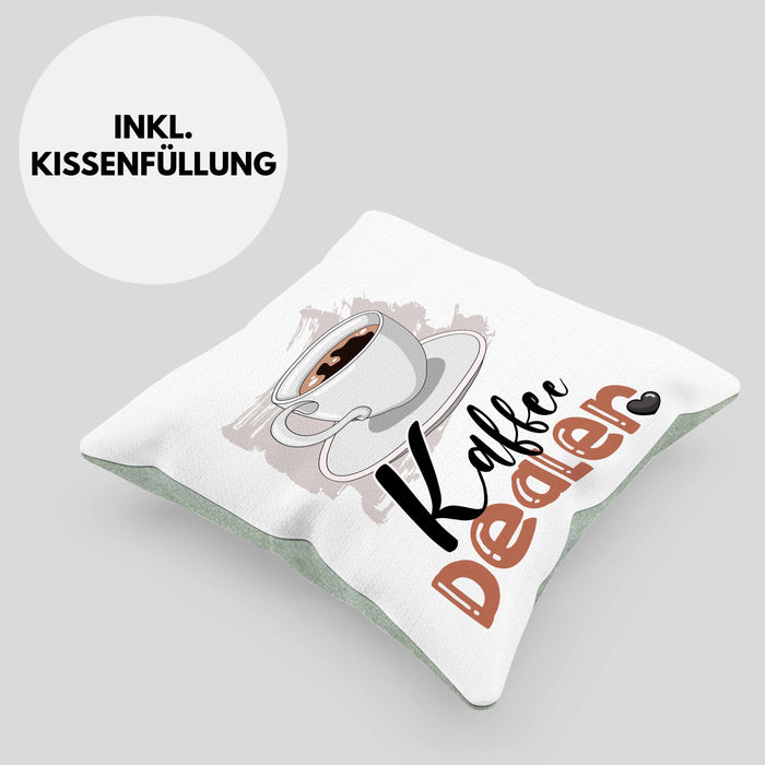 Kaffee Dealer Kissen mit Füllung 40x40 Geschenk für Barista Geburtstag Spruch Geschenkidee Kaffeeverkäufer (Grau) Grün Trendation