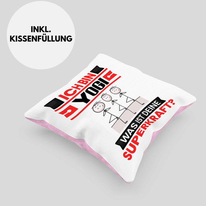 Yogi Kissen mit Füllung 40x40 Geschenk für Yogi Geburtstag Lustiger Spruch Was Ist Deine Superkraft (Grau) Rosa Trendation