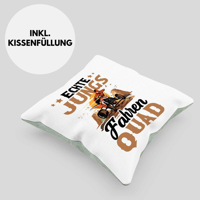 Quad-Fahrer Kissen mit Füllung 40x40 Geschenk Echte Jungs Fahren Quad Geschenkidee (Grau) Grün Trendation