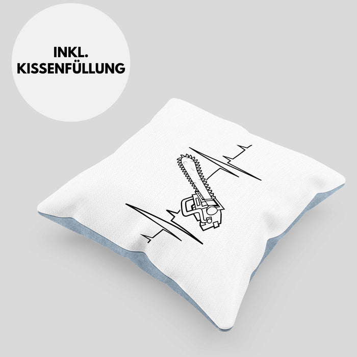 Kettensäge Herzschlag Kissen mit Füllung 40x40 Waldarbeiter Geschenk Lustige Geschenkidee Forstarbeiter (Grau) Blau Trendation