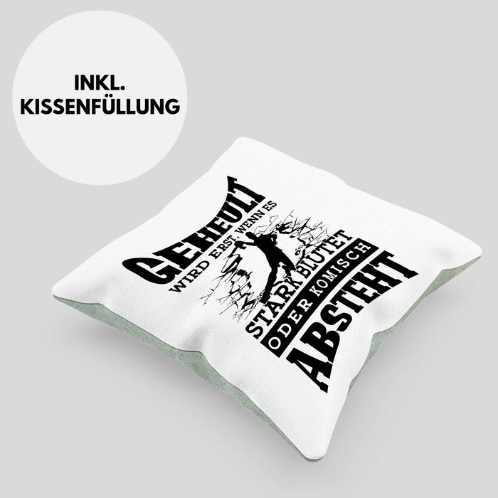 Lustige Kissen mit Füllung 40x40 Handball-Spieler als Geschenkidee Spruch Geschenk Handballspieler Trainer Coach (Grau) Grün Trendation