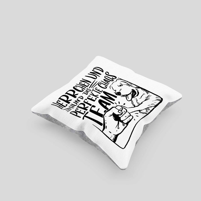 Herrchen Und Hund Das Perfekte Choas Team Kissen mit Füllung 40x40 Geschenk für Hundebesitzer Geschenkidee (Grau) Grau Trendation