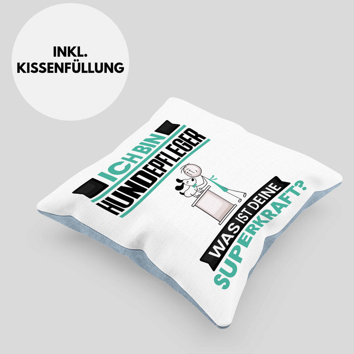 Hundepfleger Kissen mit Füllung 40x40 Geschenk für Hundepfleger Geburtstag Lustiger Spruch Was Ist Deine Superkraft (Grau) Blau Trendation