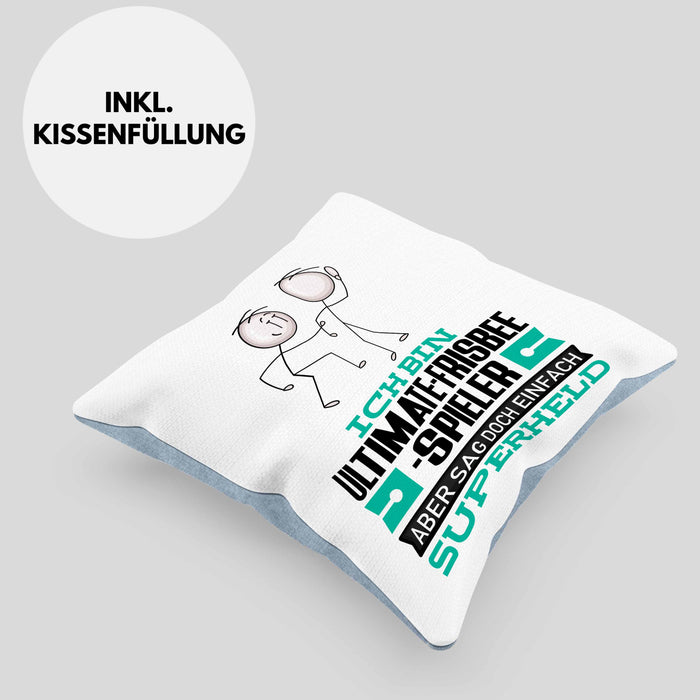 Ultimate-Frisbee-Spieler Geschenk Kissen mit Füllung 40x40 Ich Bin Ultimate-Frisbee-Spieler Aber Sag Doch Einfach Superheld Lustige Geschenkdiee für Ultimate-Frisbee-Spieler (Grau) Blau Trendation