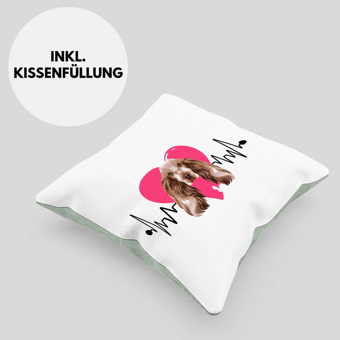 Cocker Spaniel Besitzer Kissen mit Füllung 40x40 Geschenk Lustiger Spruch Geschenkidee Herzschlag Cocker Spaniel (Grau) Grün Trendation
