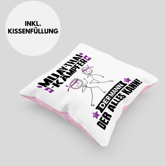 Muay-Thai-Kämpfer Kissen mit Füllung 40x40 Geschenk für Muay-Thai-Kämpfer Der Mann Der Alles Kann Geschenkidee zum Geburtstag (Grau) Rosa Trendation